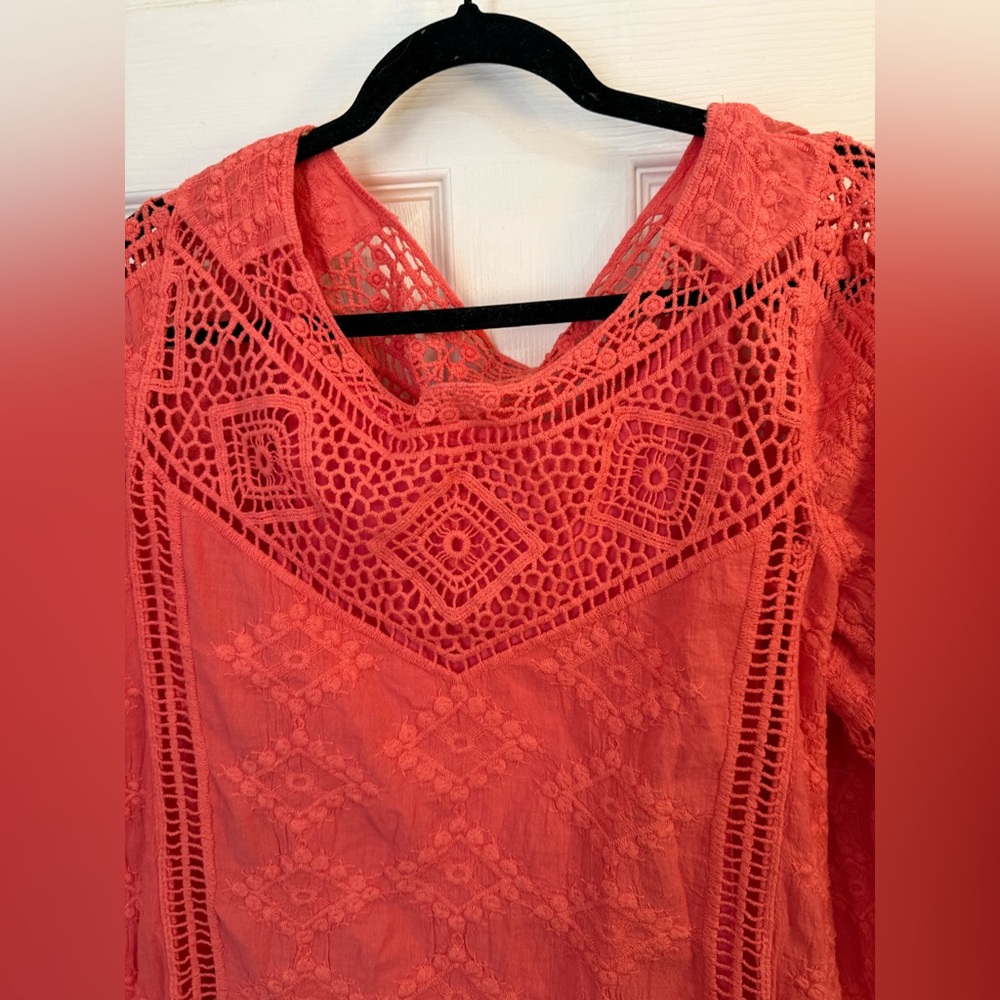 Democracy Coral Lace Lined Blouse XL 3/4 sleeves - Picture 3 of 8